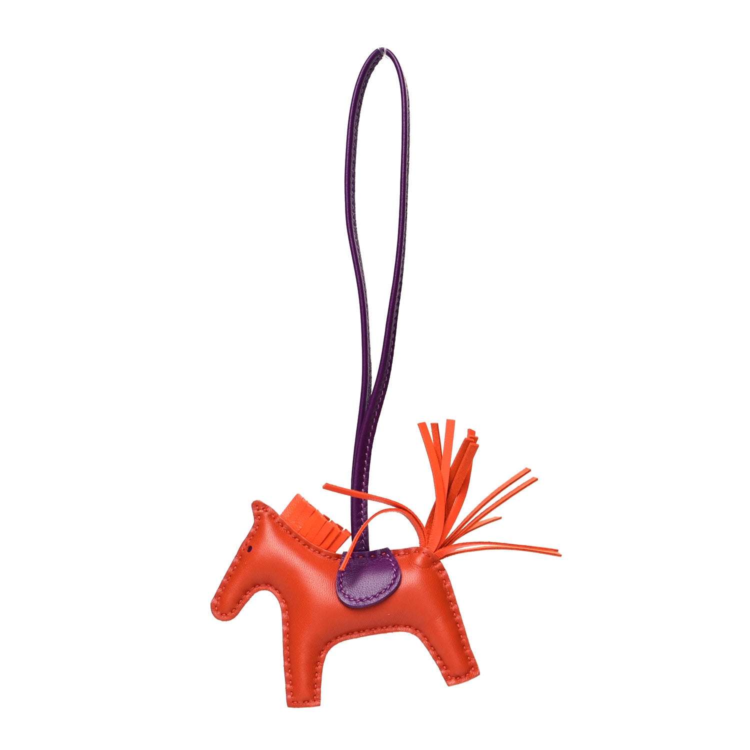 Hermes Milo Lambskin Grigri Rodeo Horse Bag Charm PM Cornaline Orange Poppy Violet 1 of 4