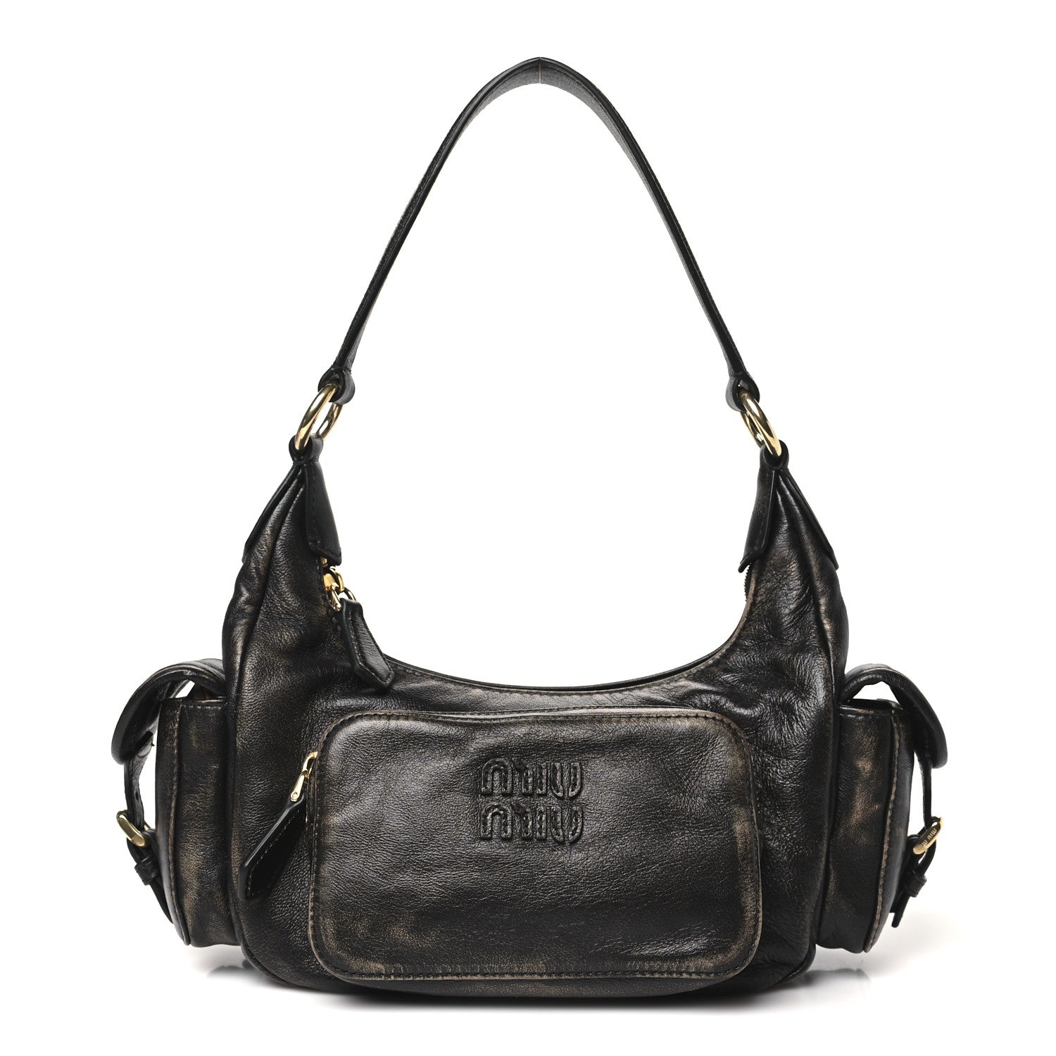 Miu Miu Distressed Nappa Pocket Bag Sand Coffee 1 of 9