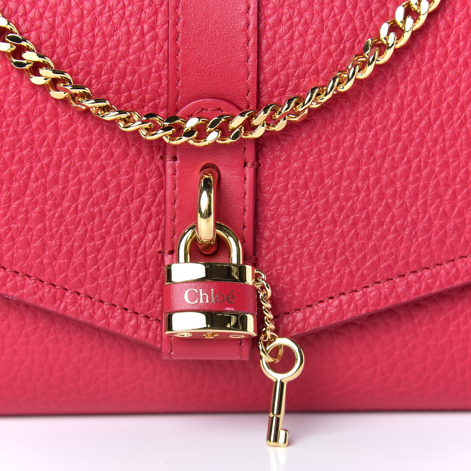 Chloe Shiny Grained Calfskin Aby Wallet on Chain Crimson Pink 9 of 12
