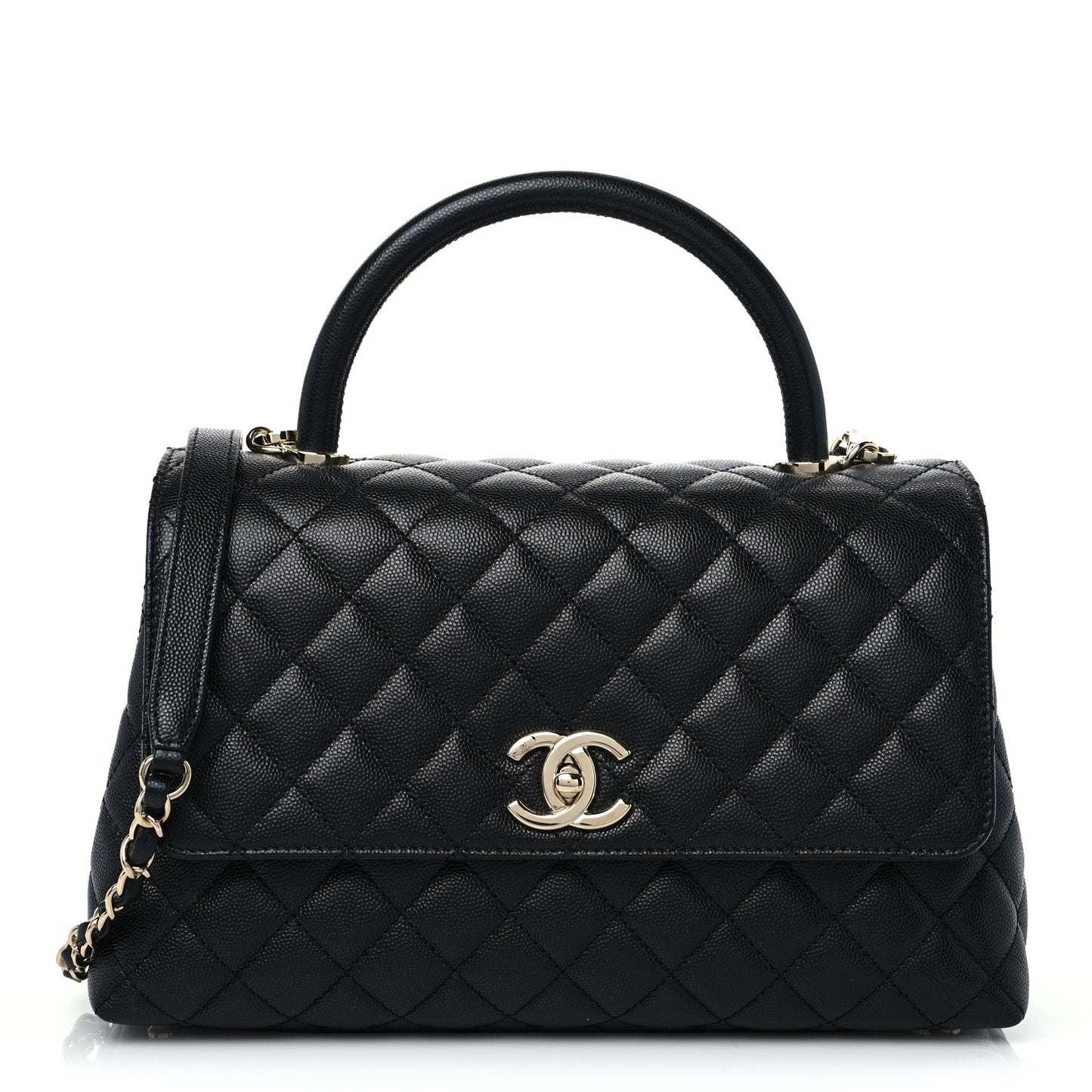 Caviar Quilted Small Coco Handle Flap Black