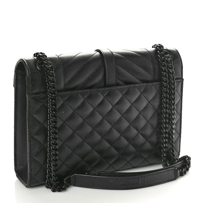 Saint Laurent Grain De Poudre Textured Mixed Matelasse Triquilt Medium Monogram Monochrome Satchel Black 3 of 10