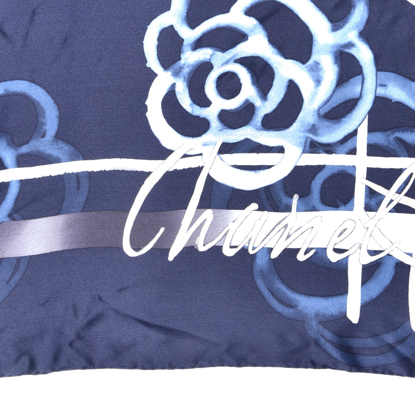 Silk Logo Camellia Square Scarf Navy Blue