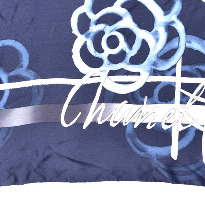 Chanel Silk Logo Camellia Square Scarf Navy Blue 4 of 4