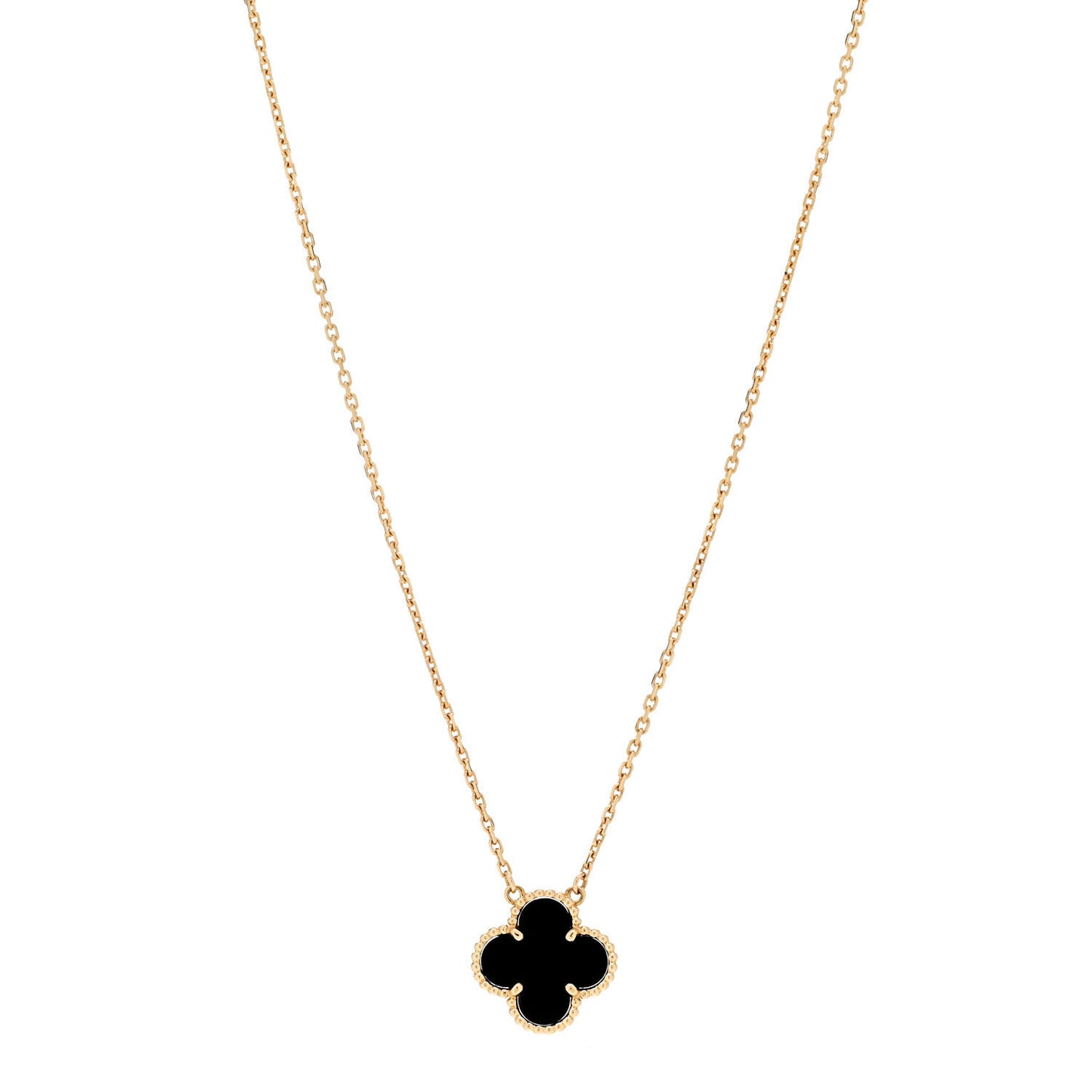 VAN CLEEF & ARPELS 18K Yellow Gold Black Onyx Vintage Alhambra Pendant Necklace
