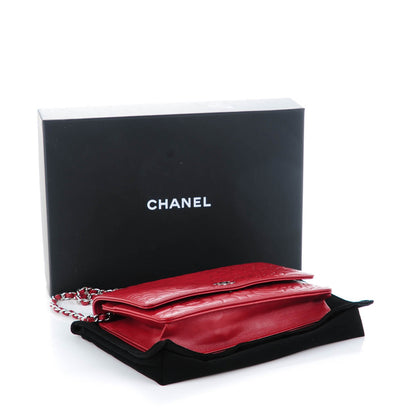 Chanel Lambskin Camellia Embossed Wallet On Chain WOC Red 5 of 8