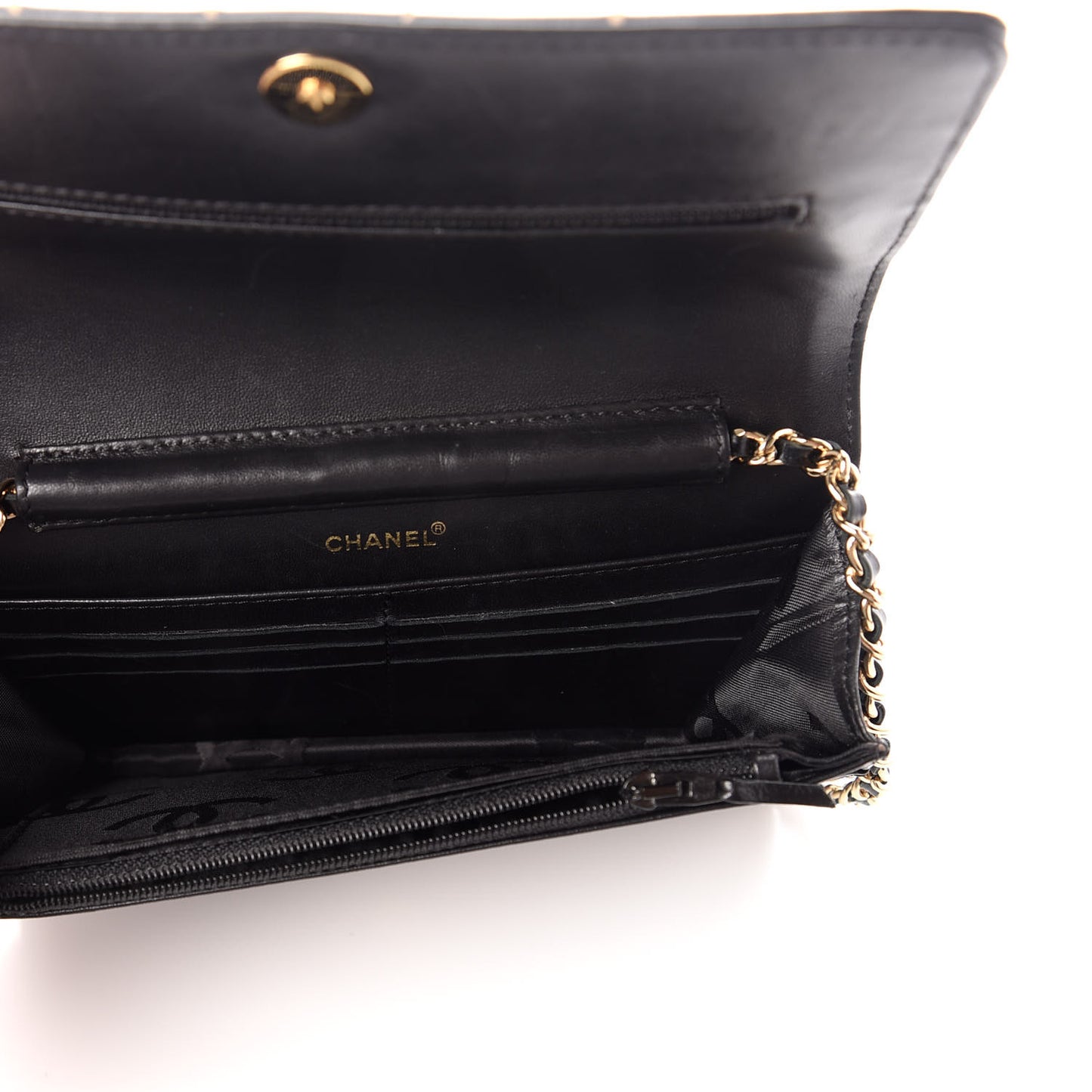 Calfskin Stitched Square Quilted Wallet On Chain WOC Black