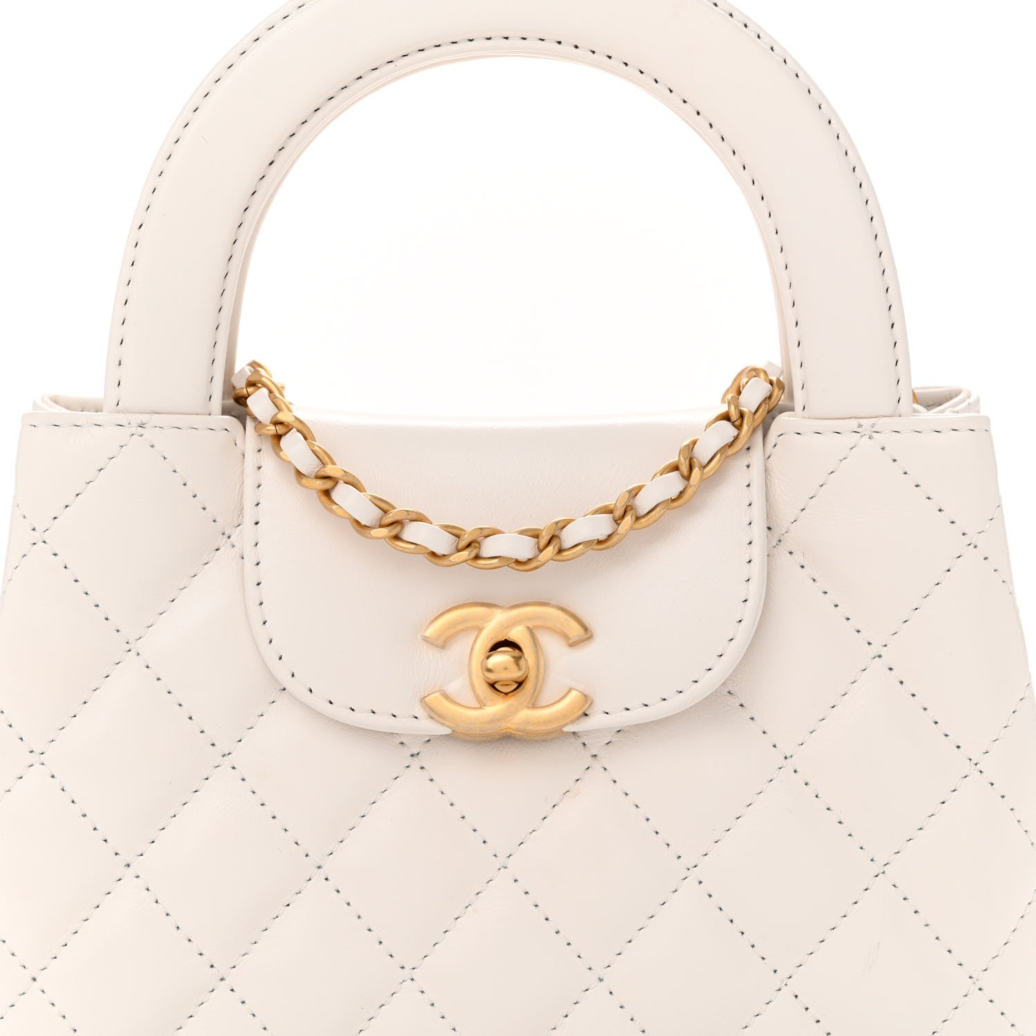 Chanel Shiny Aged Calfskin Quilted Nano Kelly Shopper White 8 of 12