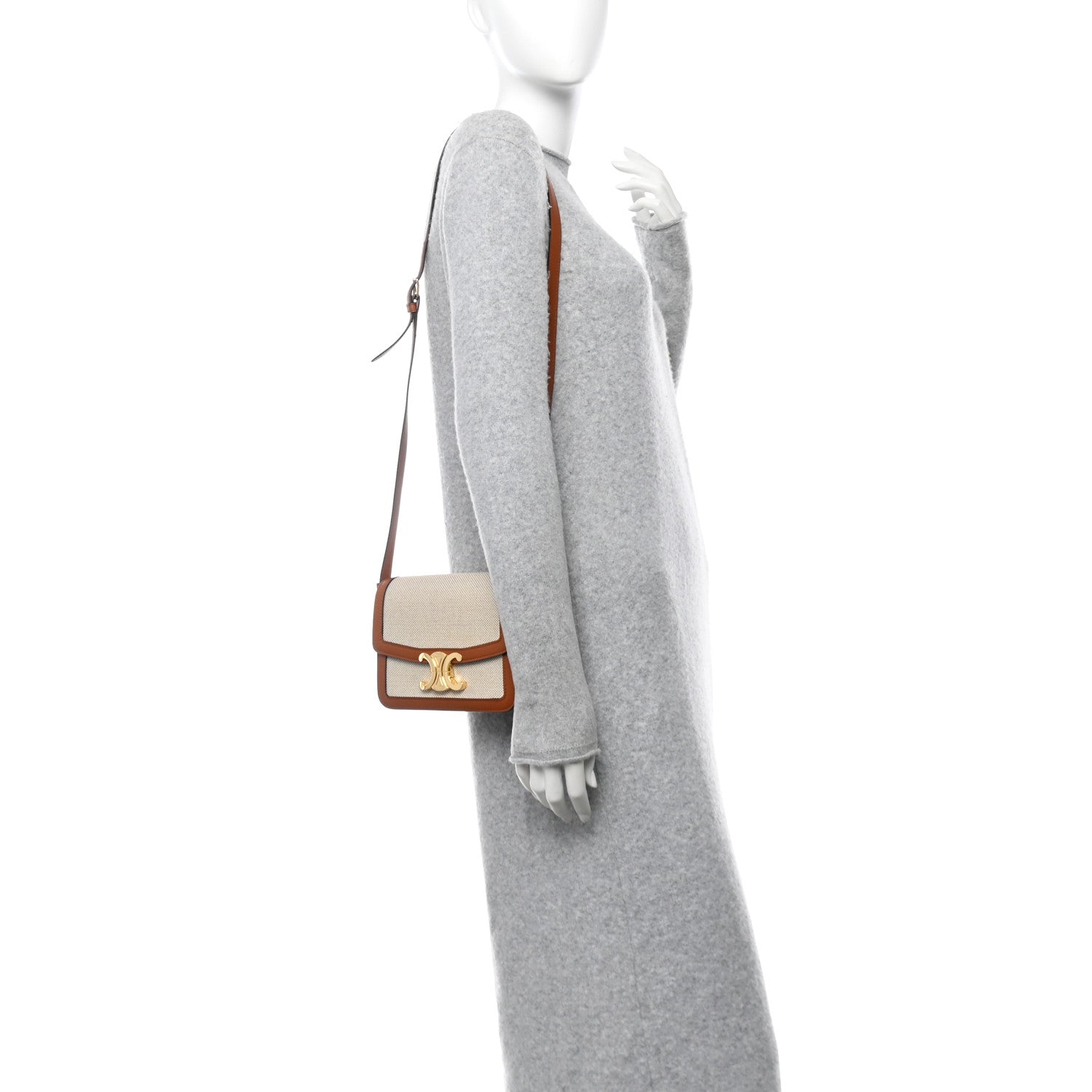 Celine Textile Natural Calfskin Teen Triomphe White Tan 2 of 10