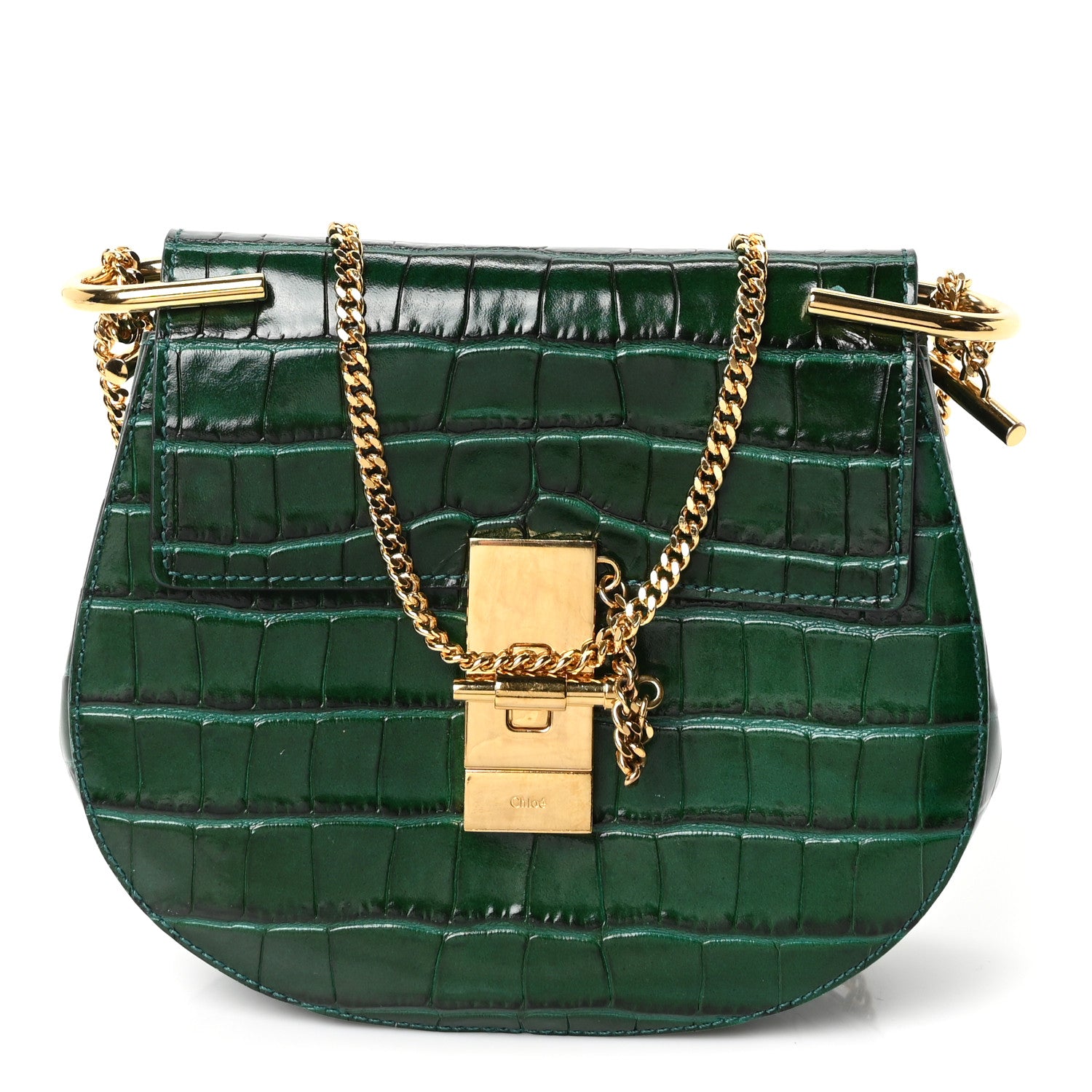 Chloe Calfskin Crocodile Embossed Mini Drew Shoulder Bag Woodsy Green 1 of 10