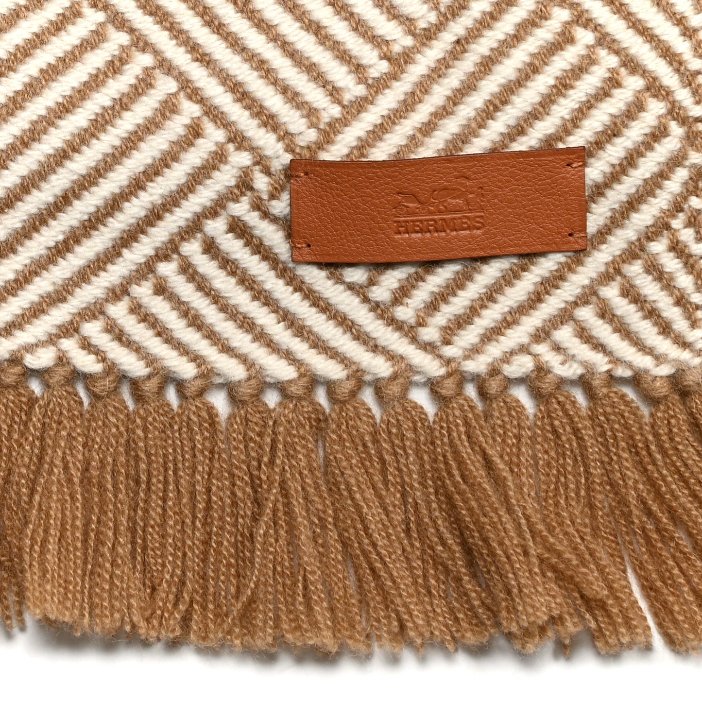 Cashmere Tile Weave Muffler Camel Ecru