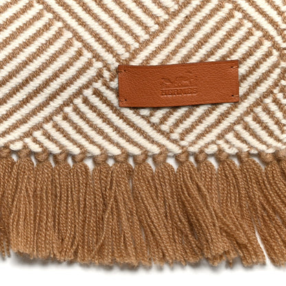 Hermes Cashmere Tile Weave Muffler Camel Ecru 4 of 6