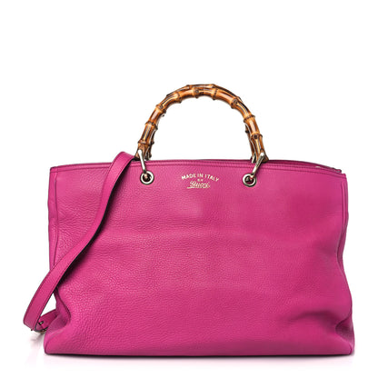 Gucci Pebbled Calfskin Large Bamboo Shopper Tote Bright Bougainvillea 1 of 10