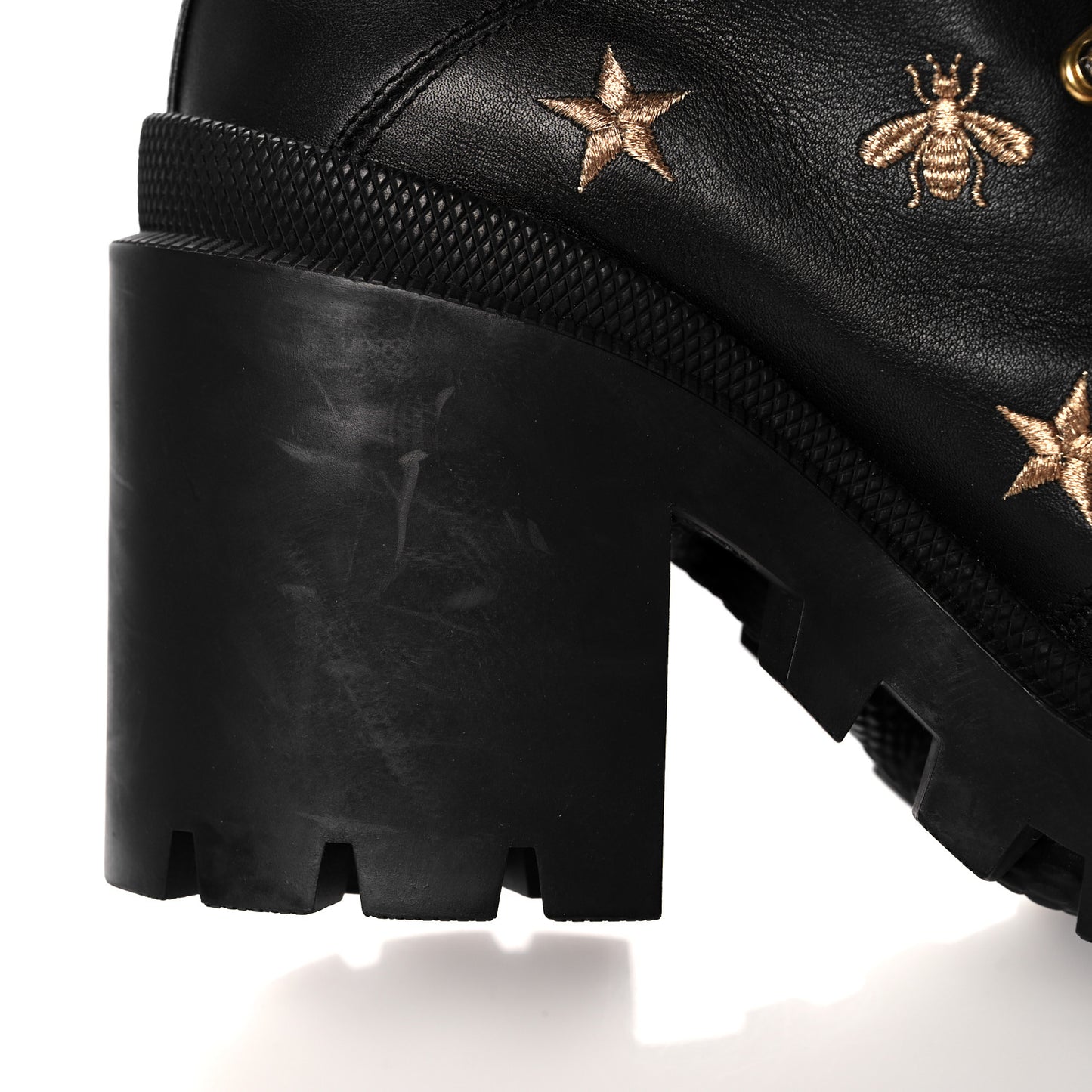 Calfskin Embroidered Lace Up Combat Ankle Boots 37 Black