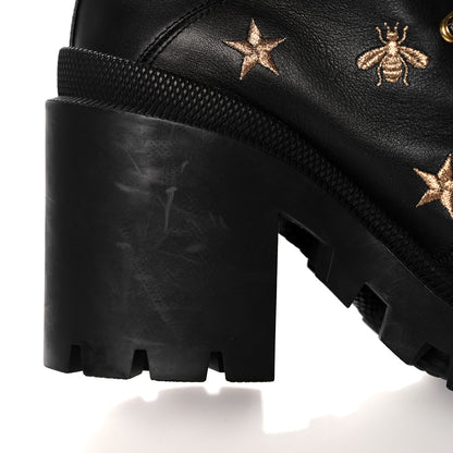 Gucci Calfskin Embroidered Lace Up Combat Ankle Boots 37 Black 9 of 14