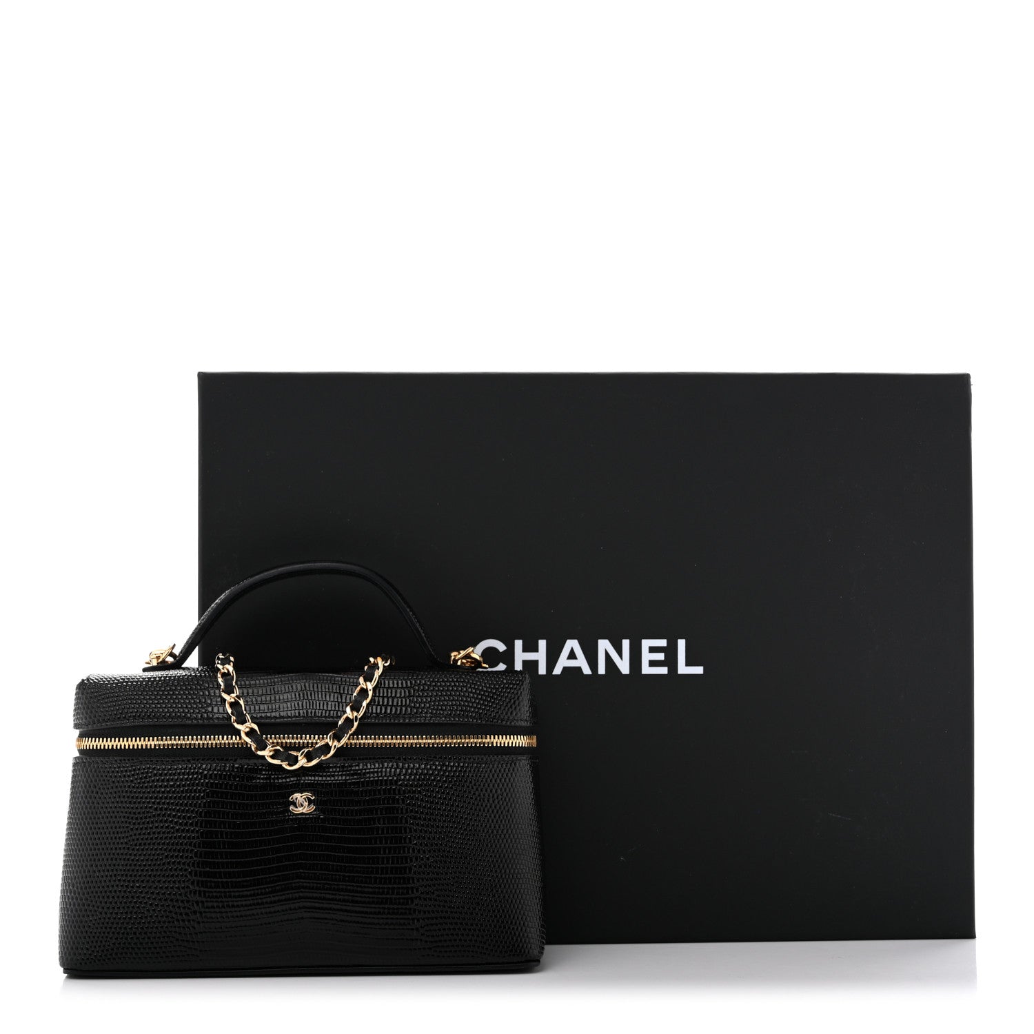Chanel Lizard Embossed Calfskin Top Handle Slim Vanity With Chain Black 11 of 11