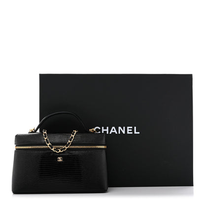 Chanel Lizard Embossed Calfskin Top Handle Slim Vanity With Chain Black 11 of 11