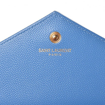 Saint Laurent Grain De Poudre Matelasse Chevron Monogram Chain Wallet Blue Clair 6 of 8