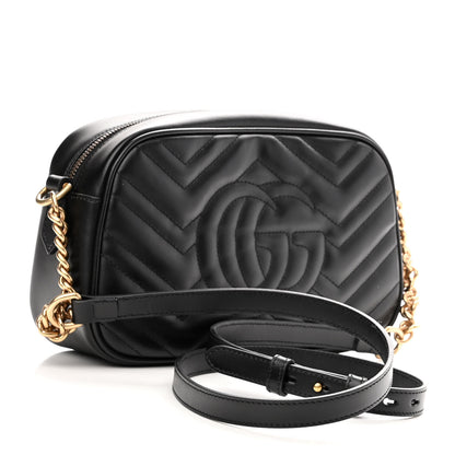 Gucci Calfskin Matelasse Small GG Marmont Chain Shoulder Bag Black 3 of 10