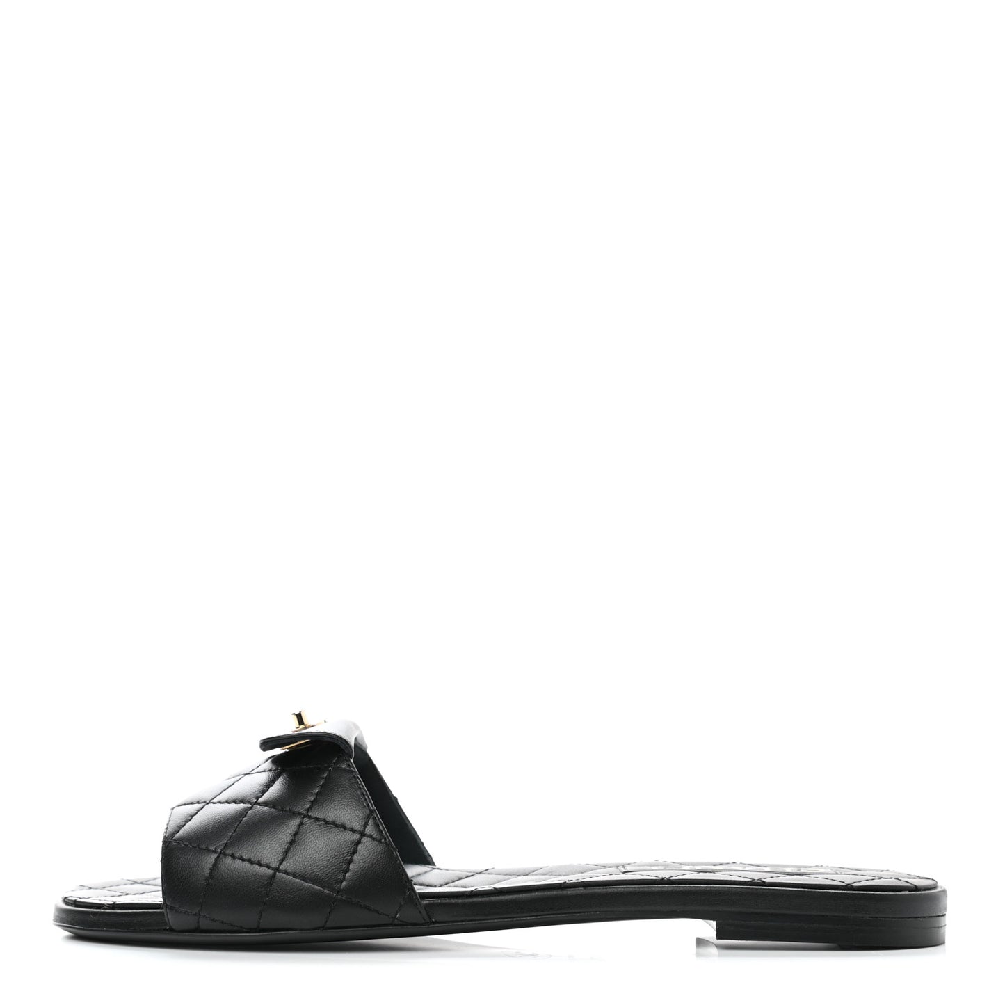 Lambskin Quilted CC Turnlock Sandals 40.5 Black