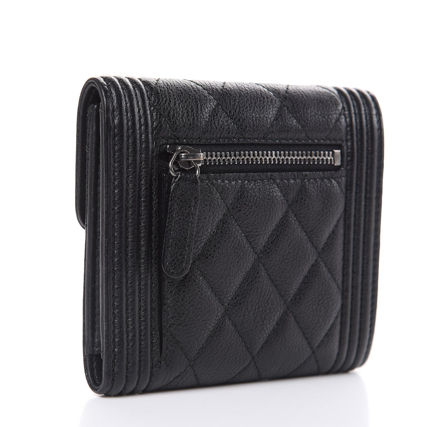 Calfskin Quilted Compact Boy Wallet Black