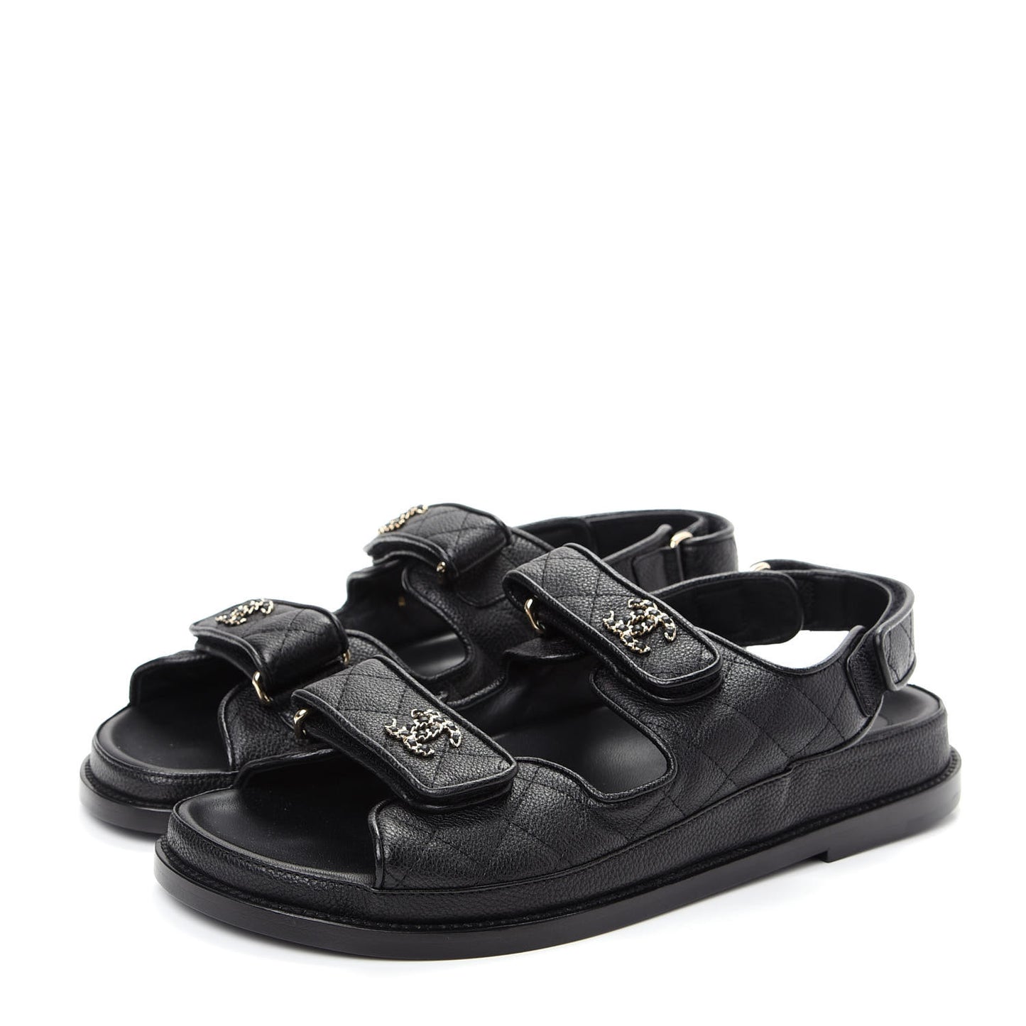 Grained Calfskin Velcro Dad Sandals 39.5 Black