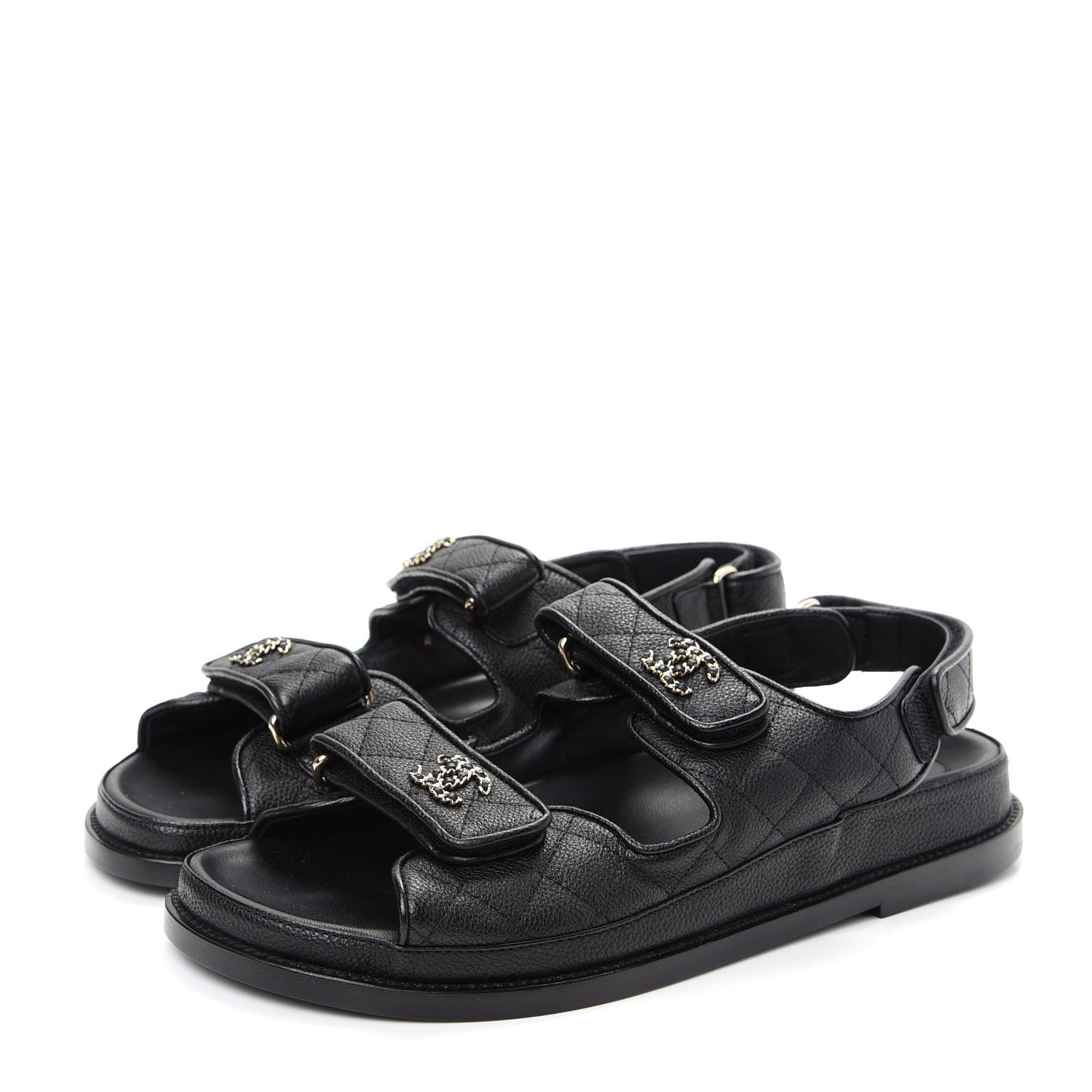 Chanel Grained Calfskin Velcro Dad Sandals 39.5 Black 3 of 11
