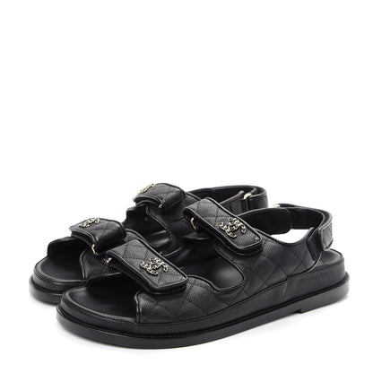 Chanel Grained Calfskin Velcro Dad Sandals 39.5 Black 3 of 11