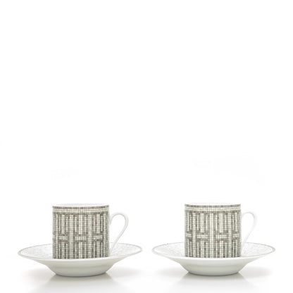 Hermes Porcelain Mosaique au 24 Coffee Cup and Saucer Set of 2 3 of 10