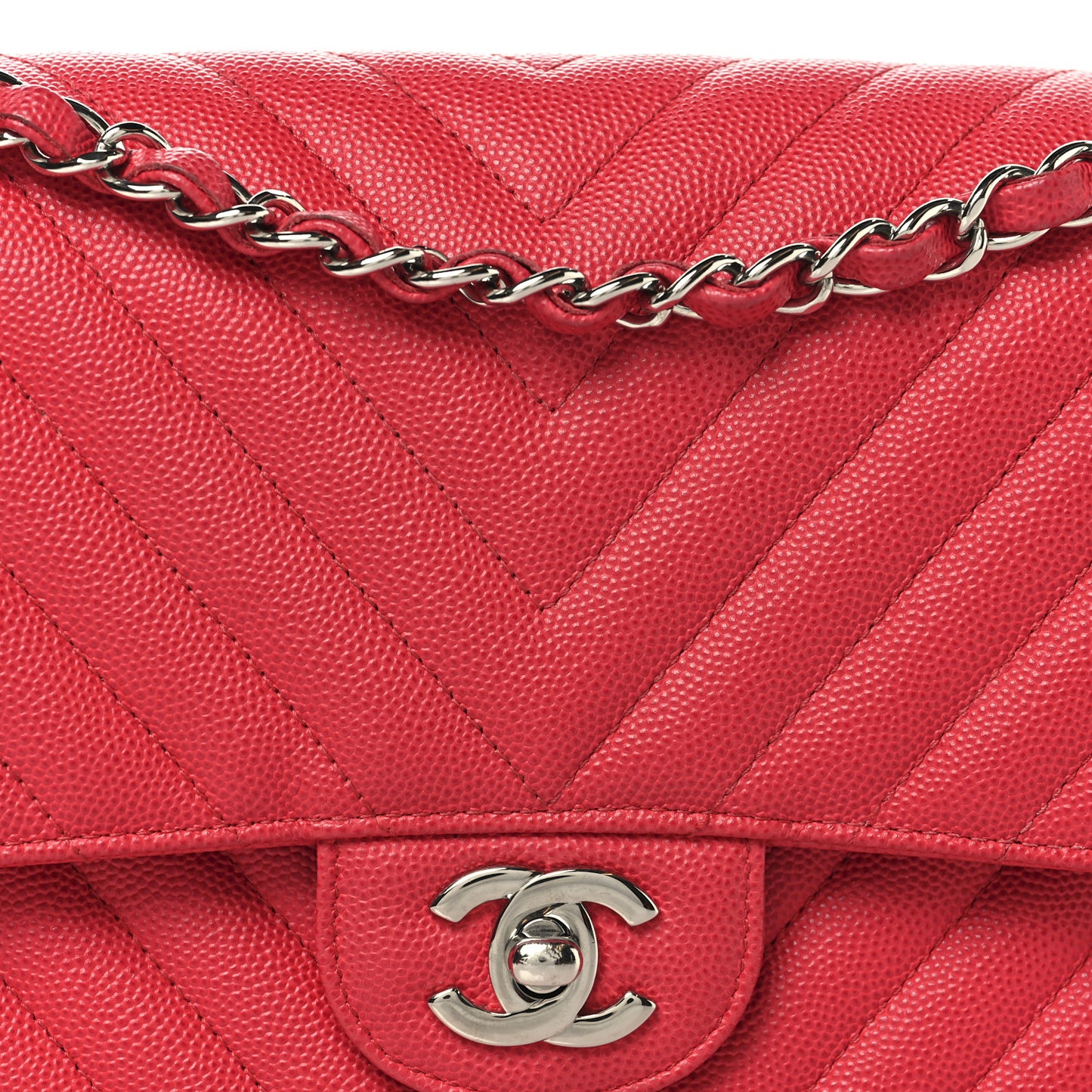 Caviar Chevron Quilted Medium Double Flap Dark Pink