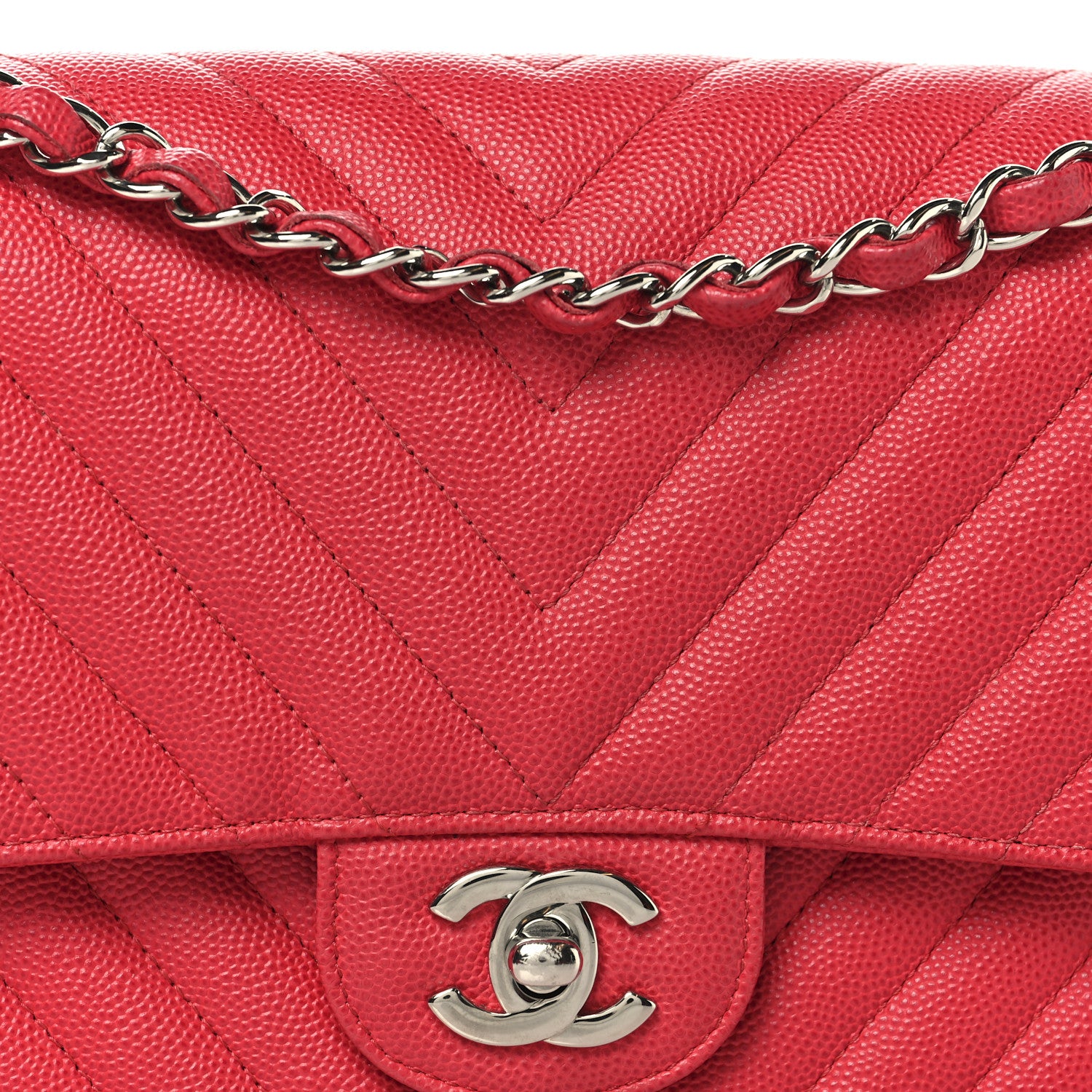 Chanel Caviar Chevron Quilted Medium Double Flap Dark Pink 8 of 11