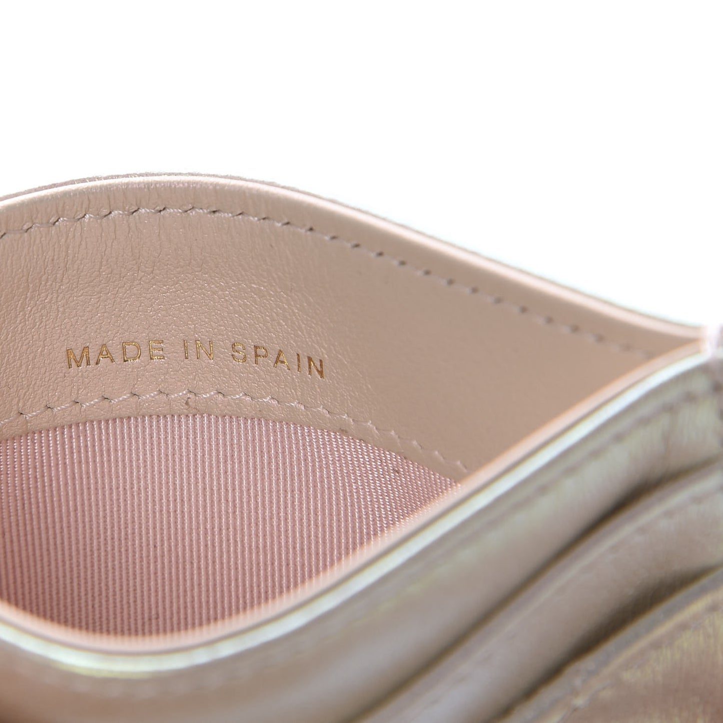 Iridescent Lambskin Quilted Card Holder Ivory