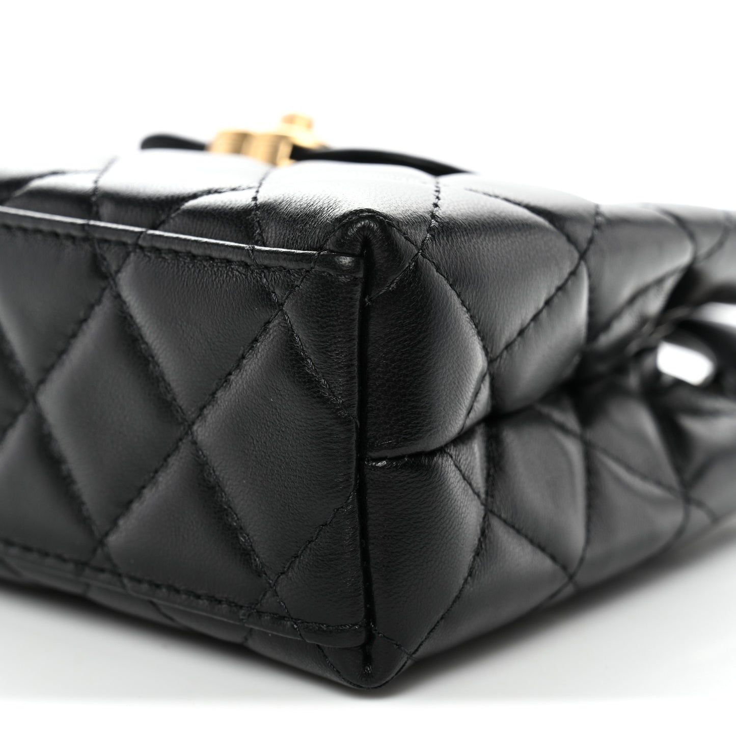 Shiny Aged Calfskin Quilted Nano Kelly Shopper Black Black