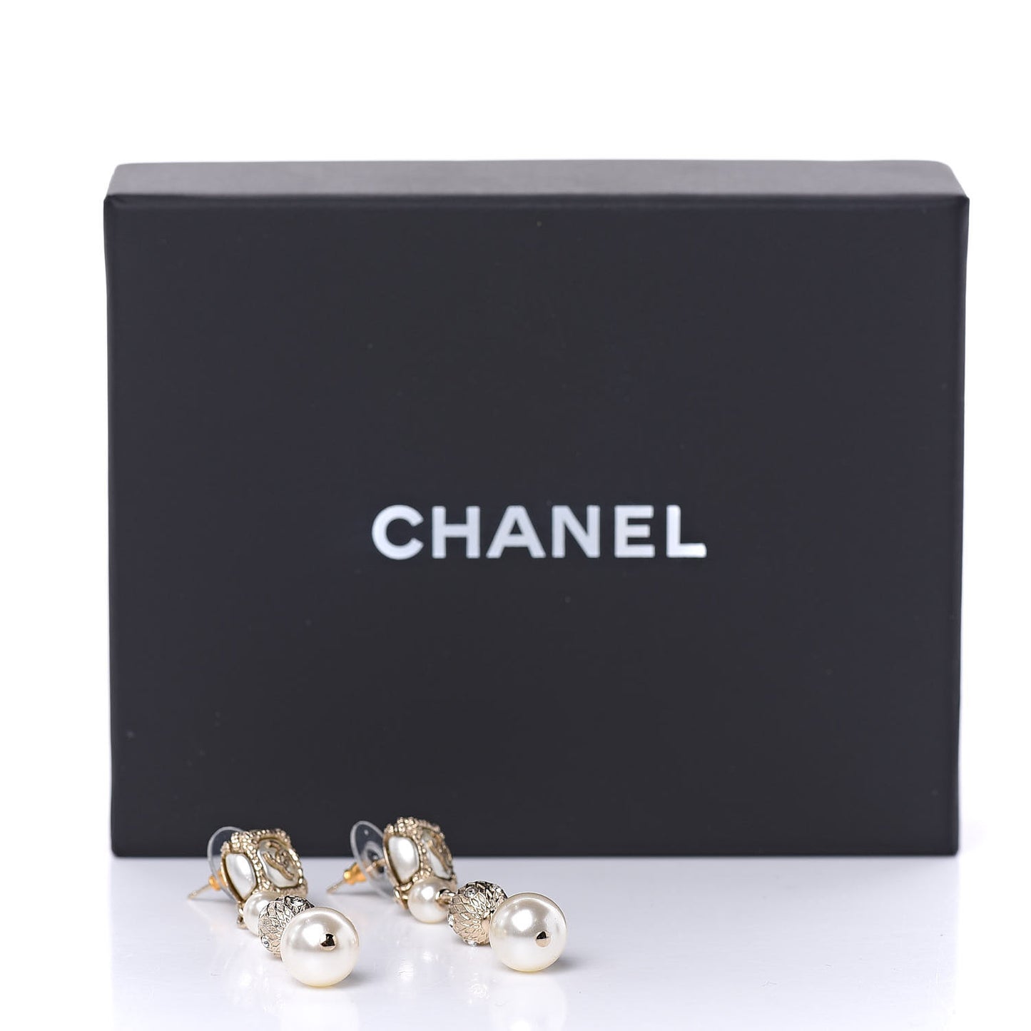 Pearl Crystal CC Drop Earrings Gold