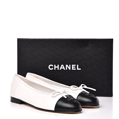 Chanel Lambskin Cap Toe Ballerina Flats 39 White Black 9 of 9