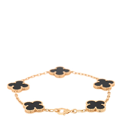 Van Cleef & Arpels 18K Yellow Gold Black Onyx 5 Motifs Vintage Alhambra Bracelet 2 of 4