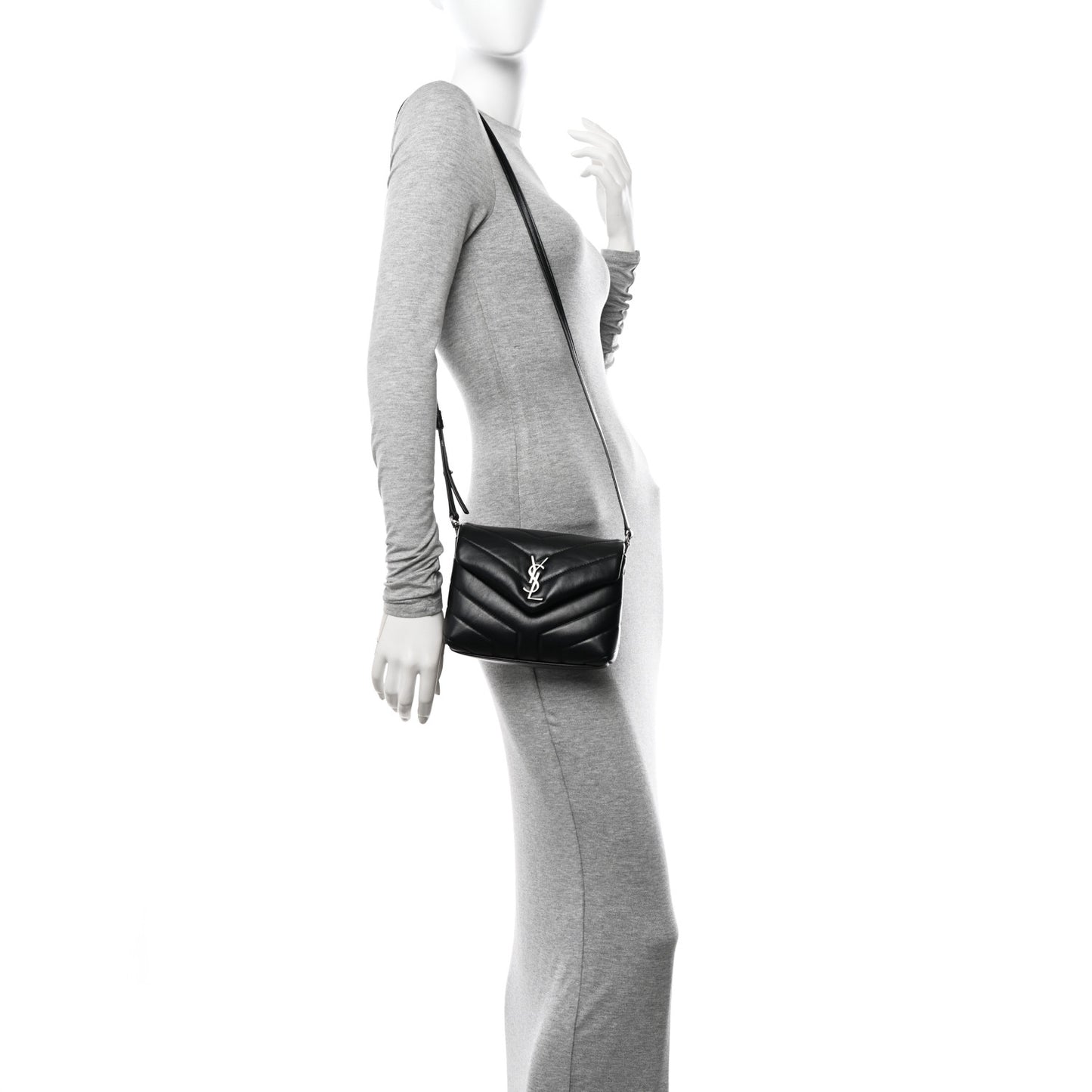 Calfskin Y Quilted Monogram Toy Loulou Crossbody Bag Black
