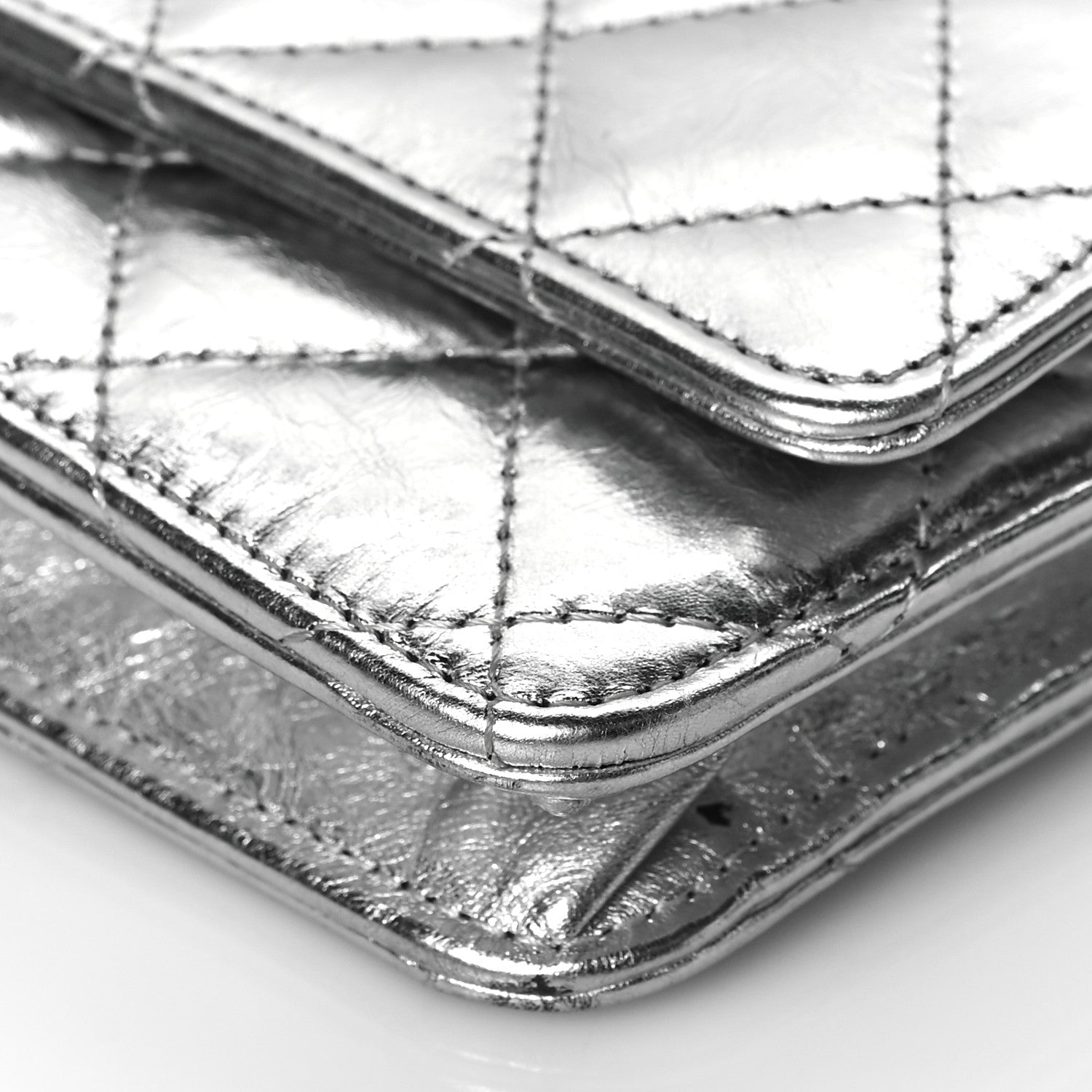 Chanel Metallic Aged Calfskin Quilted Reissue Wallet On Chain WOC Silver 9 of 10