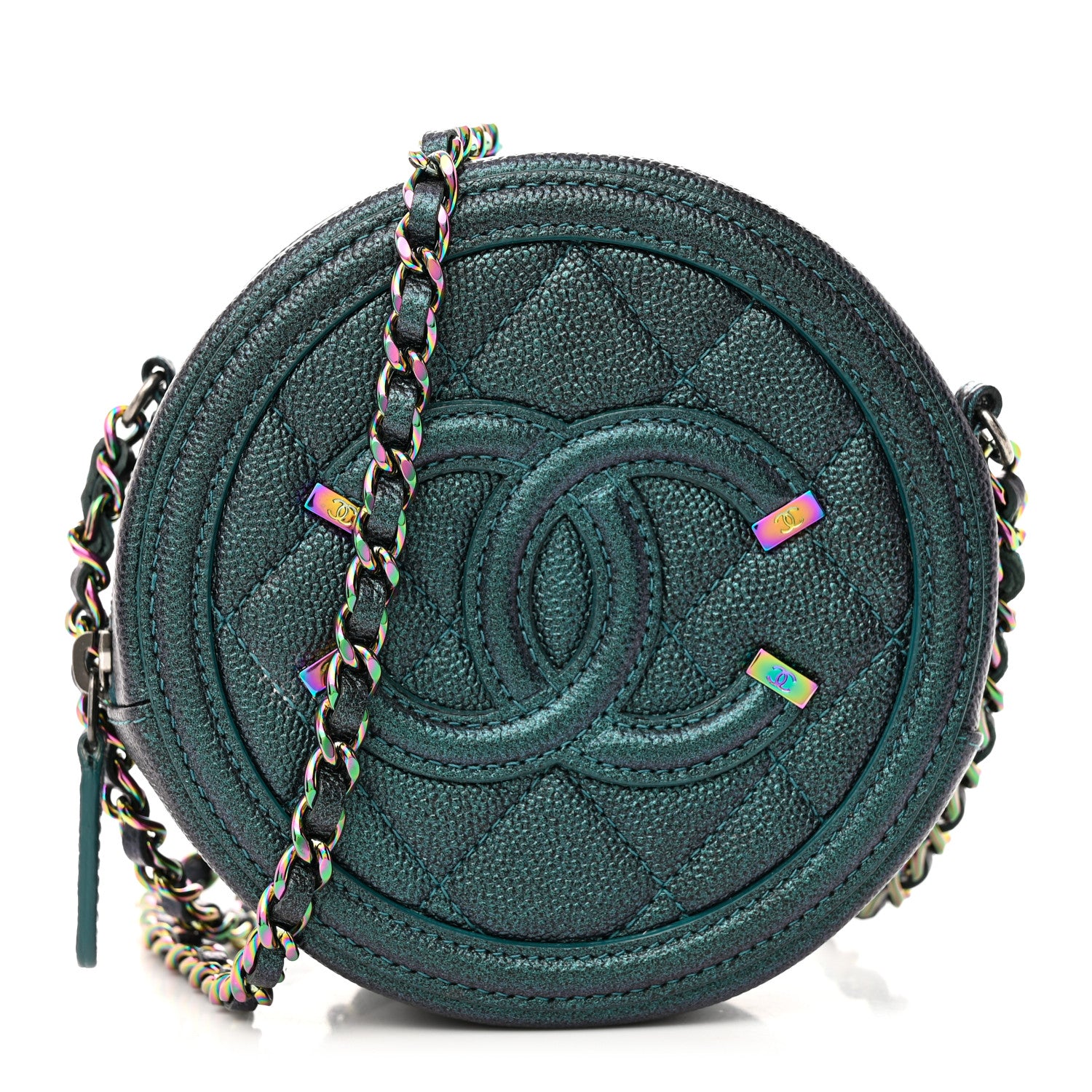 Chanel Iridescent Caviar Quilted Round Filigree Crossbody Dark Turquoise 1 of 11