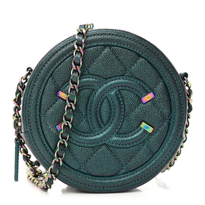 Chanel Iridescent Caviar Quilted Round Filigree Crossbody Dark Turquoise 1 of 11