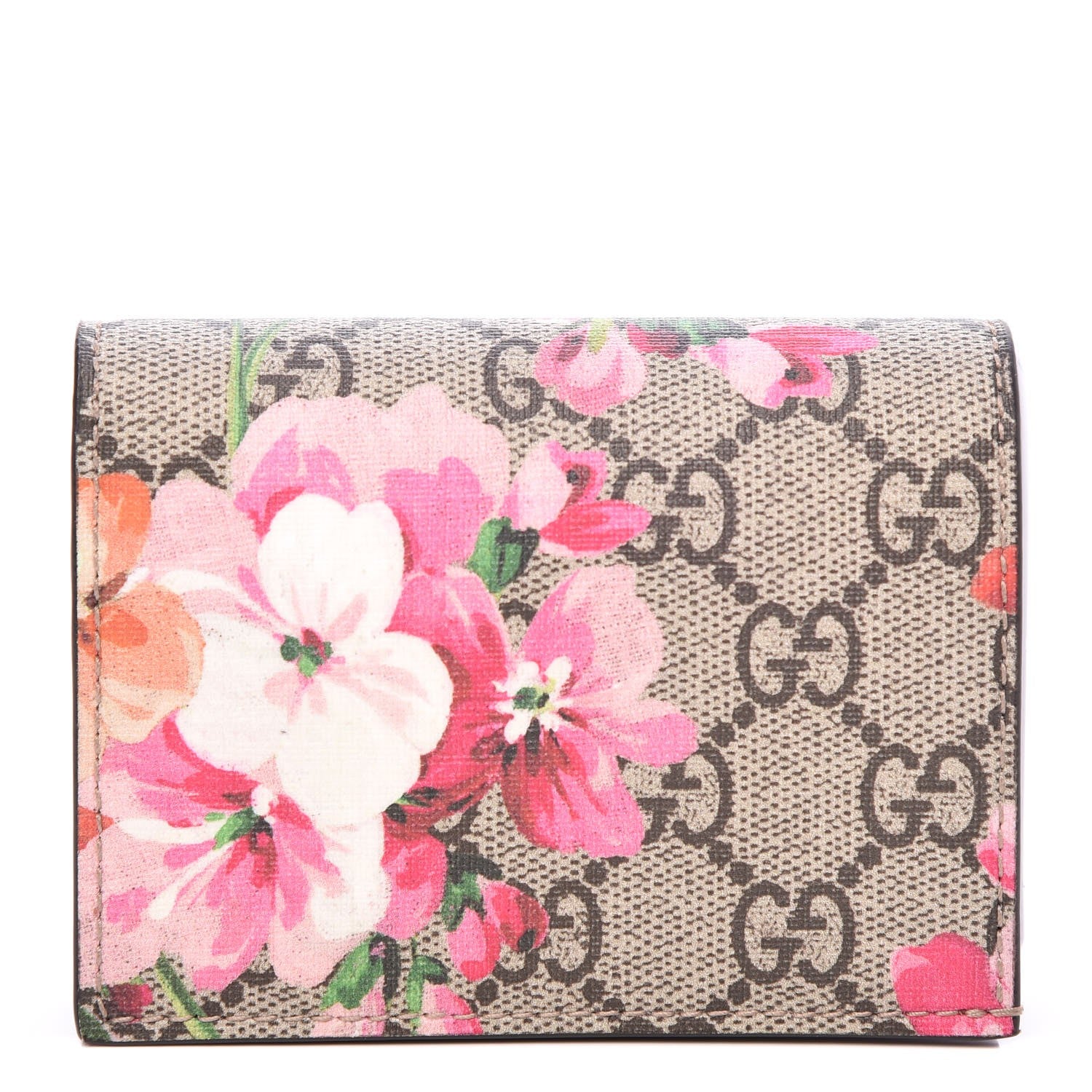Gucci GG Supreme Monogram Blooms Card Case Wallet Beige Multicolor Dry Rose 1 of 8