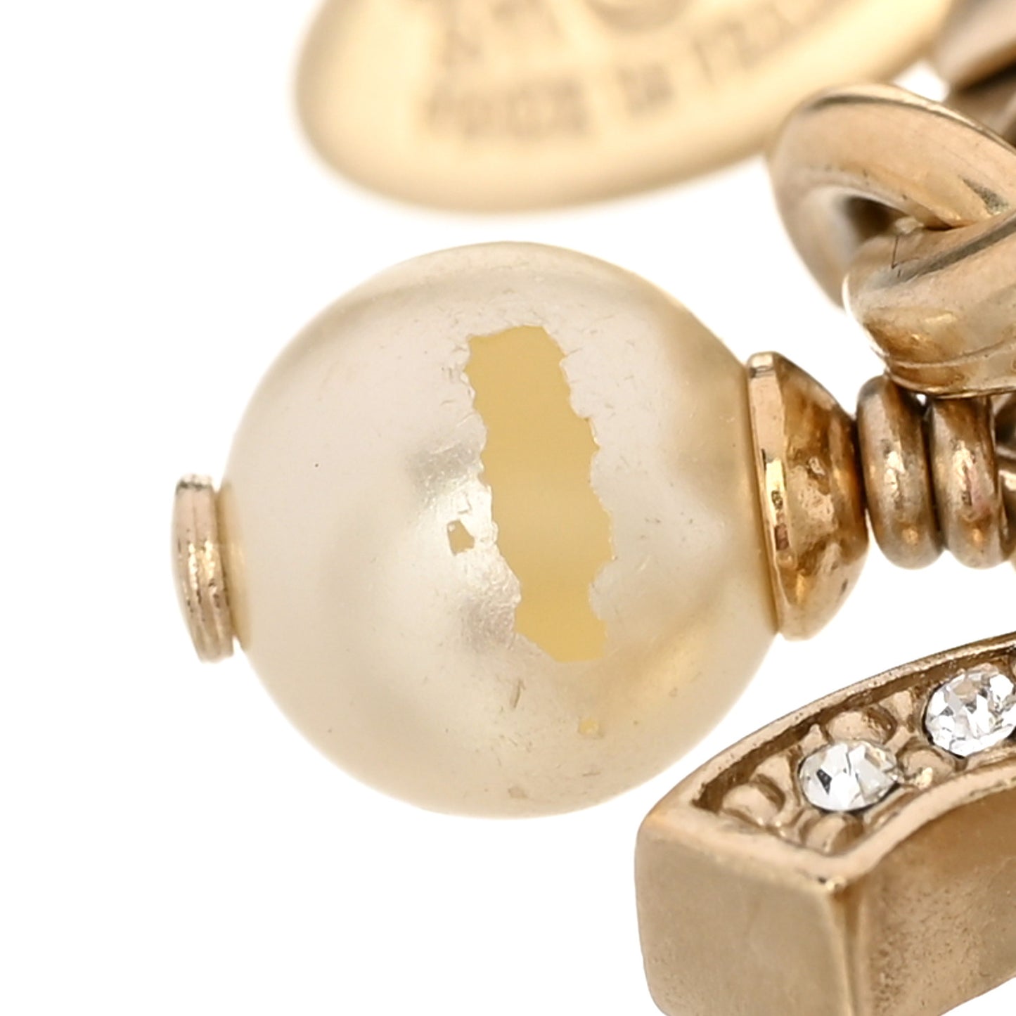 Graduated Pearl Crystal CC Bracelet Gold