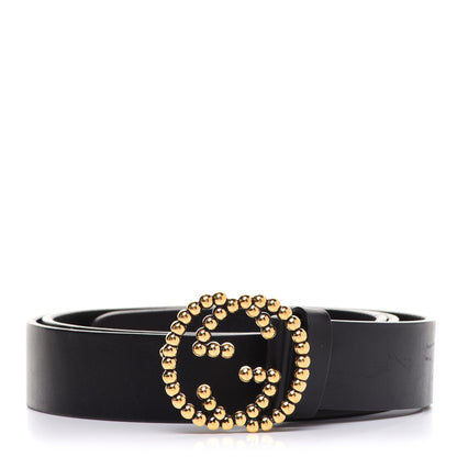Gucci Margaux Calfskin Studded Interlocking G 30mm Belt 90 36 Black 1 of 6