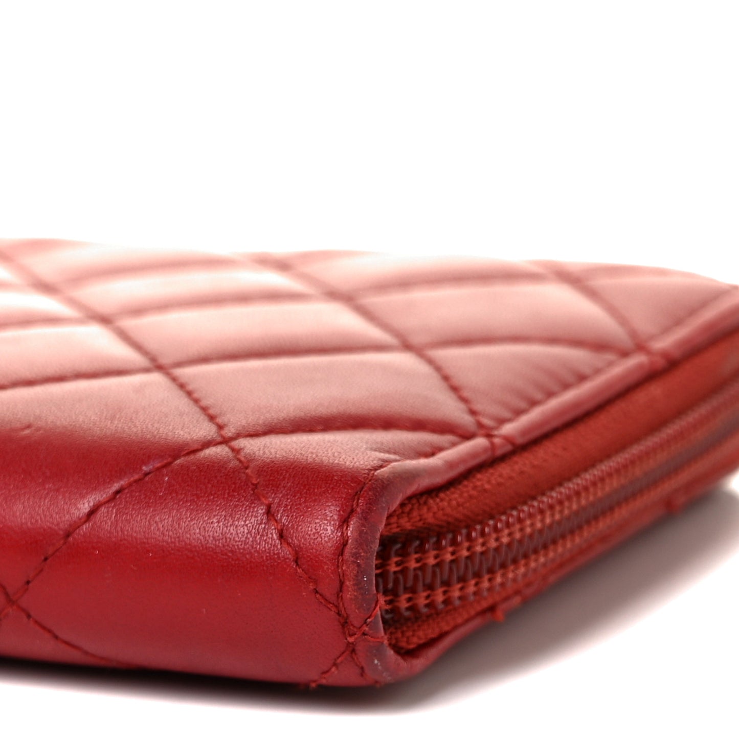 Calfskin Quilted Cambon Large Gusset Zip Around Wallet Red