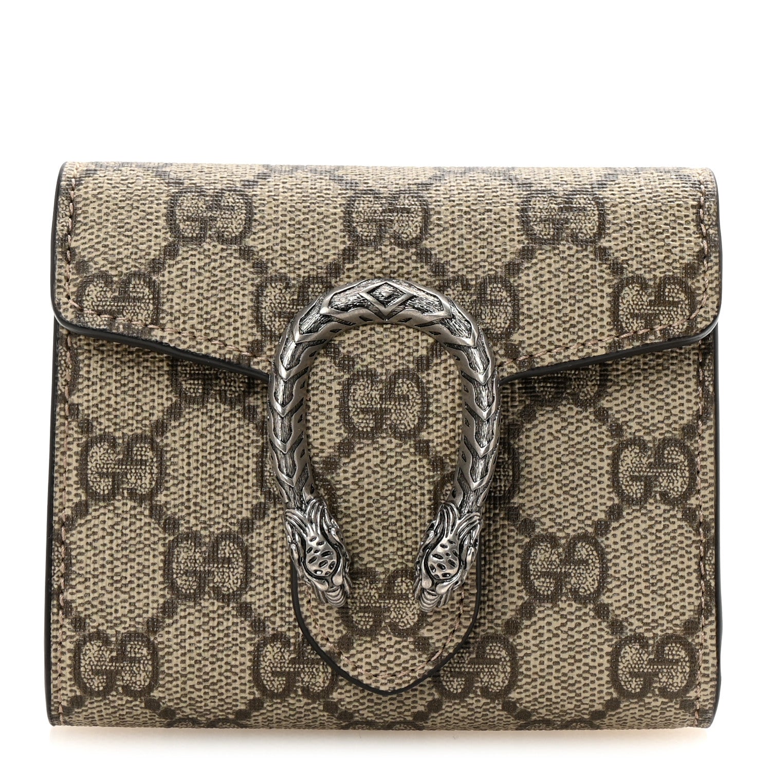 Gucci GG Supreme Monogram Dionysus Card Case Wallet Beige Taupe Beige Taupe 1 of 7