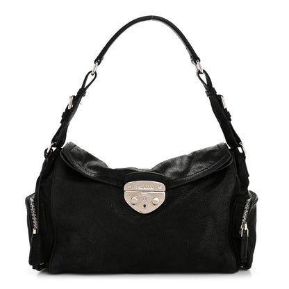 Prada Cervo Antik Easy A Foldover Pushlock Flap Shoulder Bag Black 1 of 15