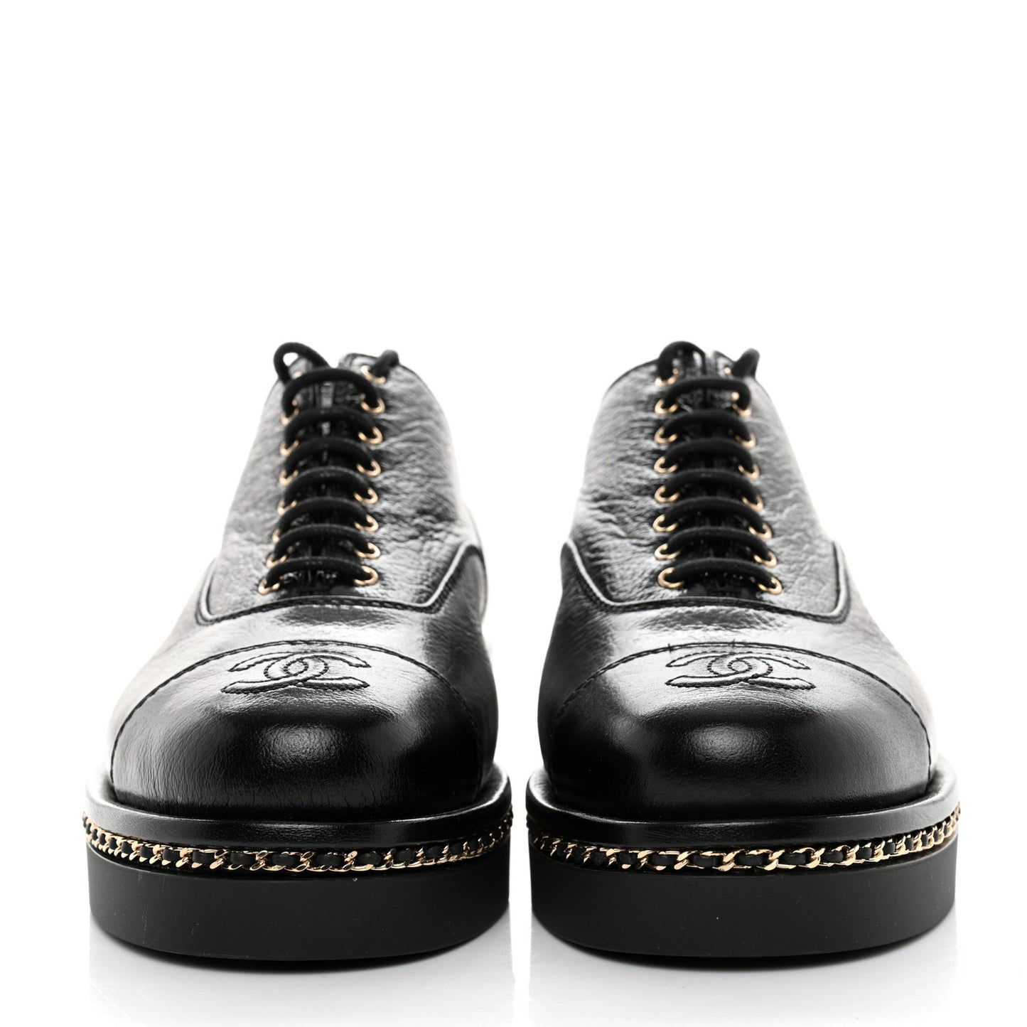 Shiny Crumpled Lambskin CC Lace Up Oxfords 36.5 Black