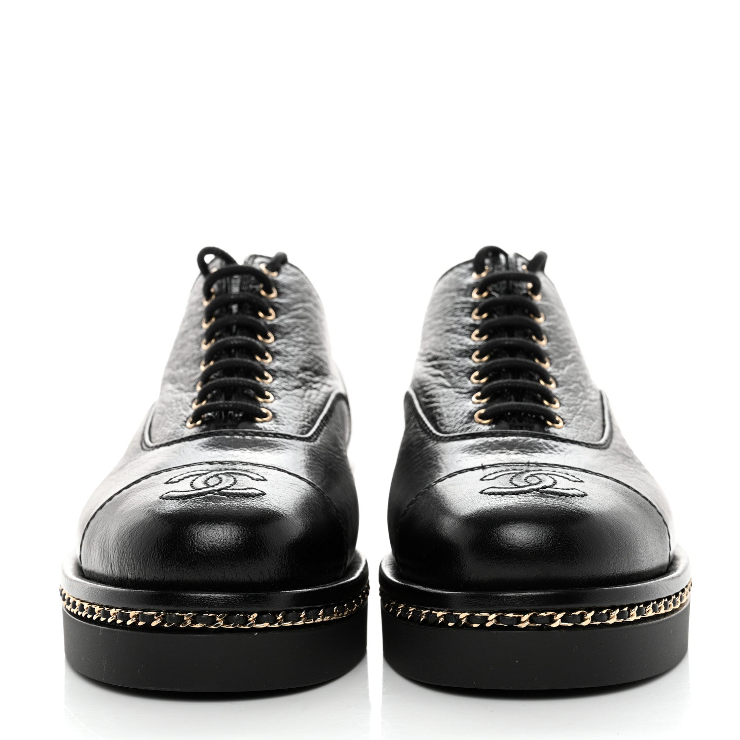 Chanel Shiny Crumpled Lambskin CC Lace Up Oxfords 36.5 Black 2 of 8