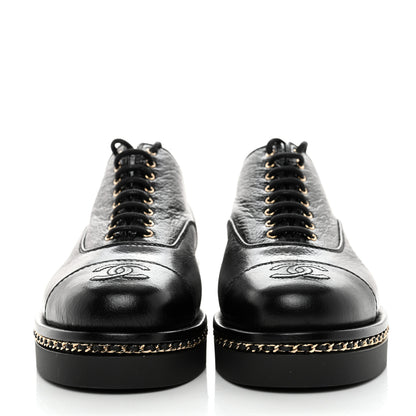 Chanel Shiny Crumpled Lambskin CC Lace Up Oxfords 36.5 Black 2 of 8