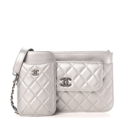 Chanel Metallic Lambskin Quilted Clutch With Chain Silver 1 of 12