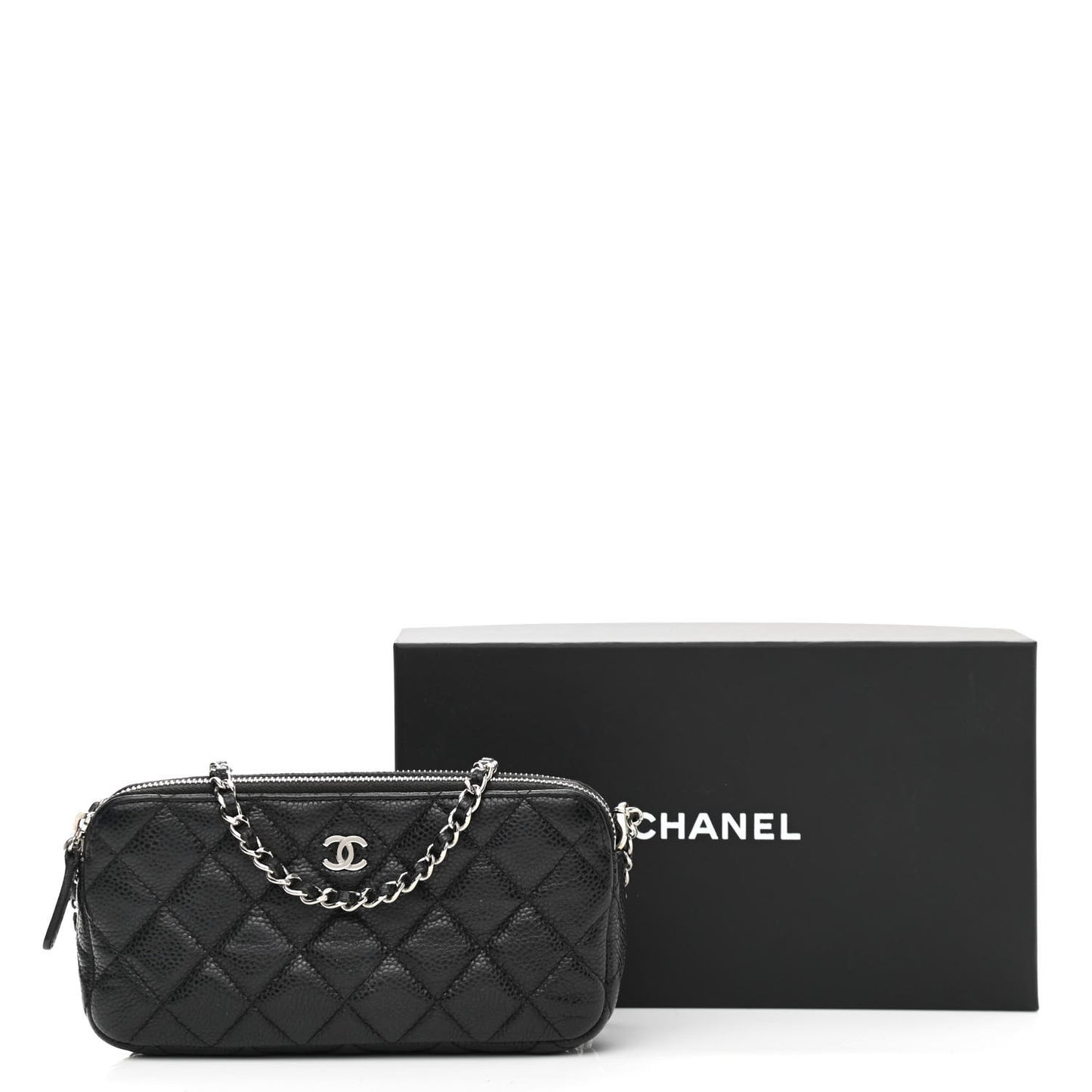 Caviar Quilted Small Clutch With Chain Black